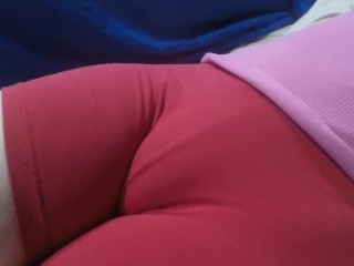 My red shorts_hiding my tight pussy mound.