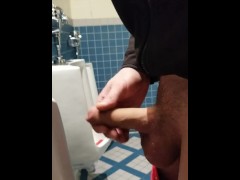 Real risky CAUGHT jerking huge cock in busy vancouver bathroom
