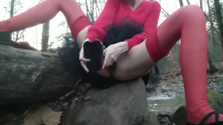Mom Playing With Horse Dildo And The Sounding Rod At The Creek
