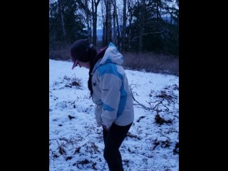 Snowy Piss At Dusk In The Woods Of Canada