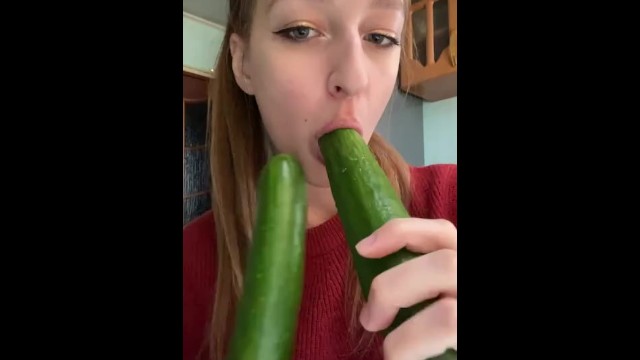 Exclusive;Verified Amateurs;Solo Female sucking, blowjob, cucumber, suck, licking, lick, oral