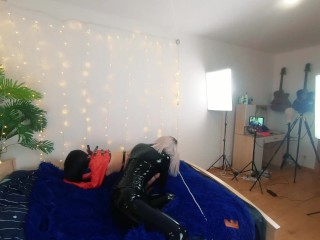 Backstage of pretty lesbian fetish girls doing sex_video. Positive Femdom, sex play,latex leather