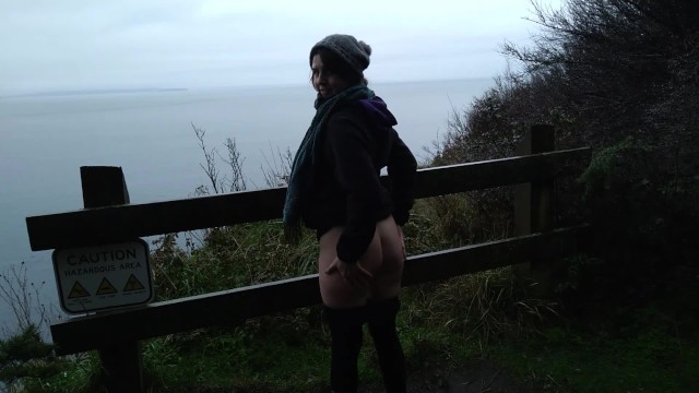 Almost Caught while POUNDING Slut WIFE on Dangerous BLUFF TRAIL