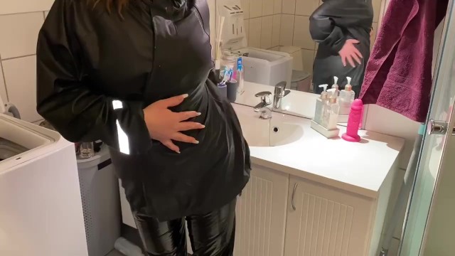 Amateur trying on leather jacket and raincoats haul - why girls take so long to get ready 1