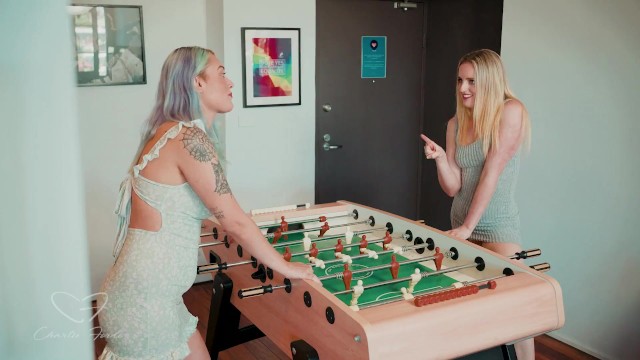 trailer: Watch Charlie beat Violet at strip fooseball and waterboard them with a huge squirt!! 