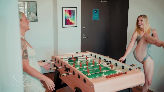 trailer: Watch Charlie beat Violet at strip fooseball and waterboard them with a huge squirt!! 