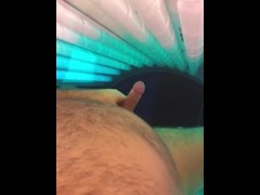 HUBBY MASTURBATING FOR ME IN TANNING BED SUPER SEXY HUGE CRAMY CUM LOAD