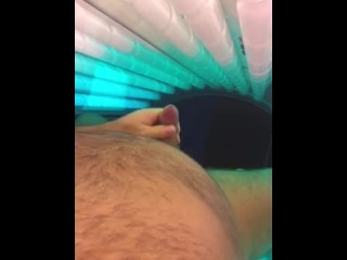 HUBBY MASTURBATING FOR_ME IN TANNING BED SUPER SEXY HUGE CRAMY CUM_LOAD