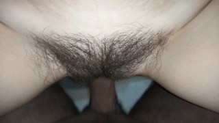 I fuck a hairy pussy and she gets a lot of cum
