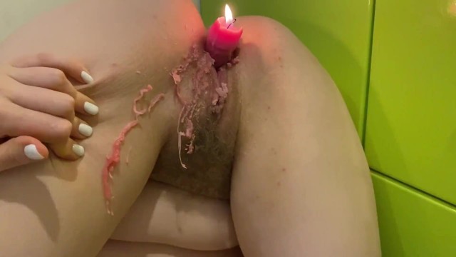 A. Sky Slave Inserted a Burning Candle into her Pussy, Wax Drips on Hairy  Pussy and Legs! - Pornhub.com