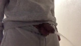 Premature Ejaculation Occurs When A Man Masturbates After Peeing In Public While Wearing A Sweatshirt And Ejaculates
