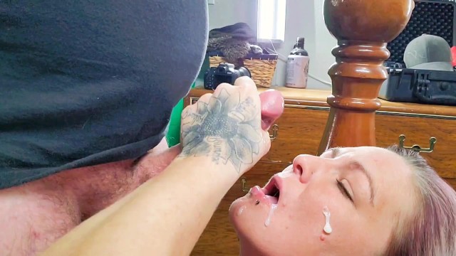 Hot blowjob with nice cumshot all over her face 15
