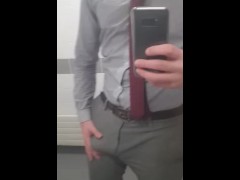 Stroking my cock in suit pants at work 