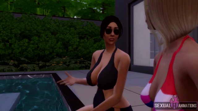 I Invite my Straight Neighbor to the Pool. She will Taste my Plastic Dick - Sexual Hot Animations