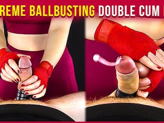Extreme Ballbusting Double Cum - Femdom Handjob Era