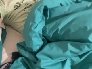 Horny under covers wank followed_by cum_over belly by big dick