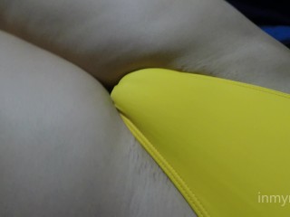 Playing with_my pussy mound cameltoe ina sexy swimsuit.