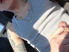 White boy beats his dick in moving car OF- Tattoosandfreak
