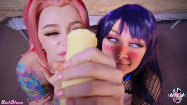 Hinata and Sakura Practice Anal Jutsu and Suck Horse Cock Until They Cum on Their Faces. Leah Meow