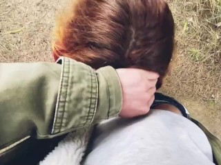 Scottish redhead swallow and gets_cumshot in the_forest