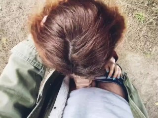 Scottish redhead swallow and gets cumshot_in the forest