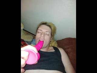 Horny Femboy Slut Cums Hard All Over Themselves While Deepthroating A Dildo
