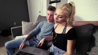 Blonde Tutor Assists Teen With CFNM Handjob
