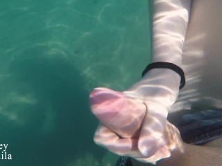 Underwater Handjob By Redhead Teen On Public Beach - Real Exhibitionist Couple