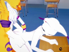 Digimon Yaoi - Renamon & Gatomon having hard sex