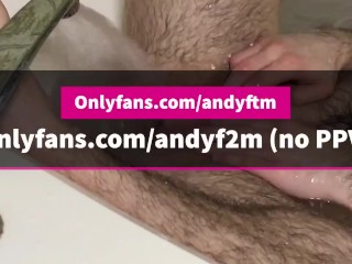 FTM Transman Edges Pussy With Bathtub Faucet 