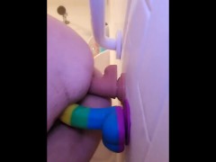 BBW submissive xxKittens fucks herself in the ass and pussy doing DP painal with 2 dildos in shower