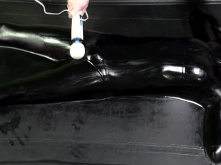 Vacbed & Breath Play - A petite slave girl teased and made to cum with a_wand while sealed_in latex!