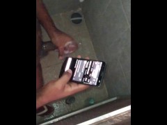 Black guy jerking off in the shower huge cock
