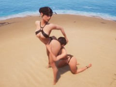 Standing Lesbian Licking Form Back in Beach
