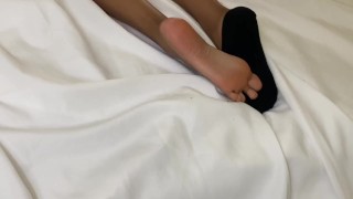 Black Girl with 1 Sock on Gets Fuck & Cum on Her Feet 