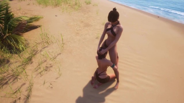 Naughty Beach Lesbian Pussy Licking