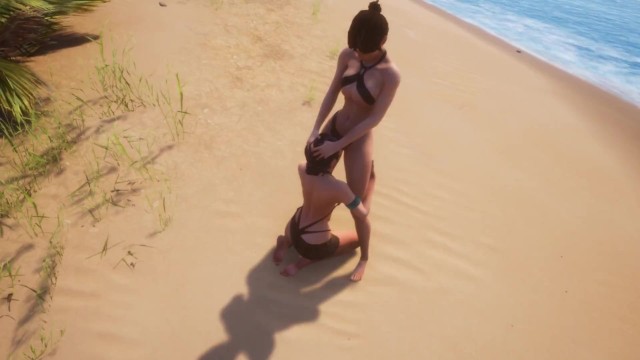 Naughty Beach Lesbian Pussy Licking