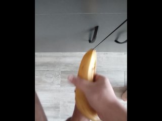 Guy Solo Fucks Banana And Cums On The Floor