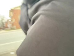 Stroking my bulge on busy street (I NEED a NASTY BITCH !) 