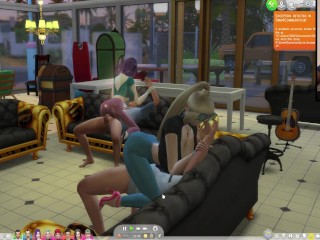 The Sims 4: Passionate sex on the couch for 8_people