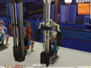 The Sims 4:8 people gym weightlifting_machine training sex