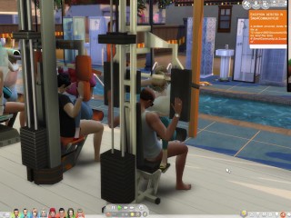 The Sims 4:8 people gym weightlifting machine trainingsex