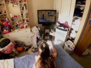 Ifuck my stepsister on all fours while she plays_Ps4 - Doggystyle POV