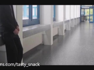 boy walking naked on school corridor