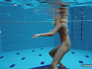 Sexiest brunette Milana Voda swimming_in pool