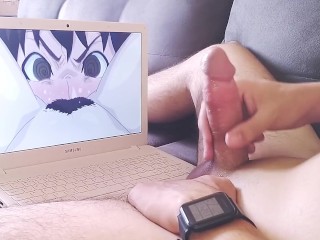 Hot Guy Watches Hentai Jerk Off_Big Dick and Moans With_Pleasure Cum