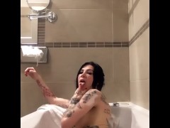 Horny Tattoed Stepsister playing with toys in a bathtube during holiday in Czech Republic