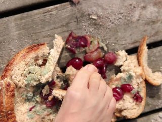 Here Is Your Breakfast, Enjoy!Crushing Moldy_Bread With Grape