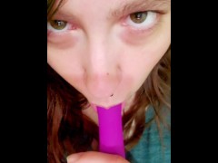 Slight blow job tease with toy
