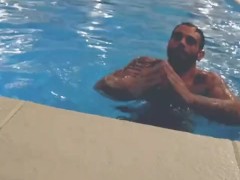Italian guy at the pool showing off